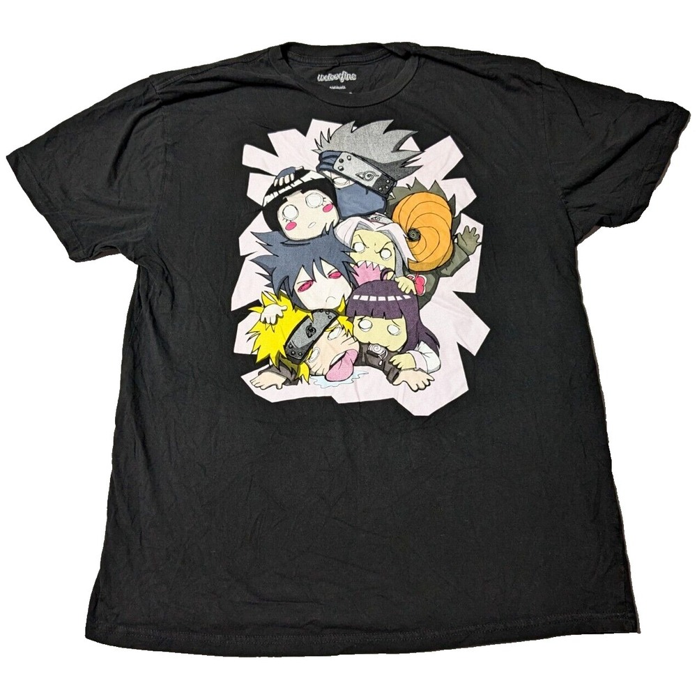 NARUTO SHIPPUDEN Anime Men XL Black Cotton Graphic Print T-Shirt